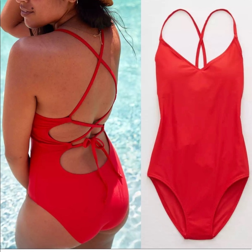 Large AERIE Black One Piece Swimsuit